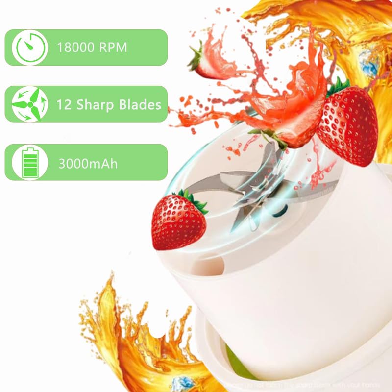 Licuadora portátil recargable por USB, licuadora de tamaño personal para batidos y batidos, fuerte potencia de corte con 12 cuchillas, para batidos, alimentos y proteínas para bebés, oficina en casa, 4