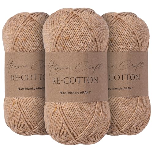 Utopia Crafts Re-Cotton - Ovillo de lana para tejer (3 unidades, 100 g), color gris pardo