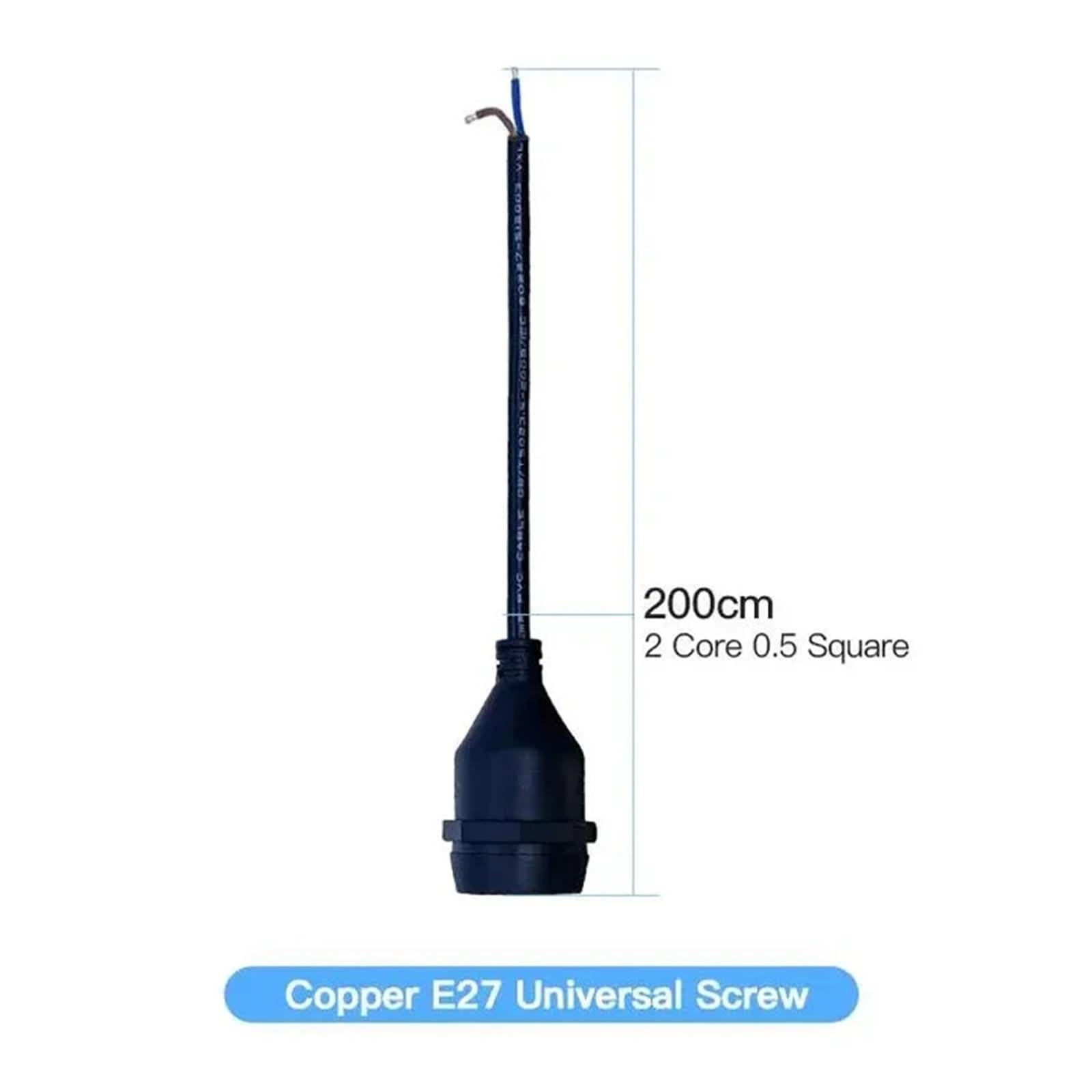 Portalámparas E27 Resistente al Agua con Cable, Conector de Tornillo de luz Exterior de 10-200cm, Base de lámpara ignífuga de PVC y Cobre en Espiral de LED(200cm)