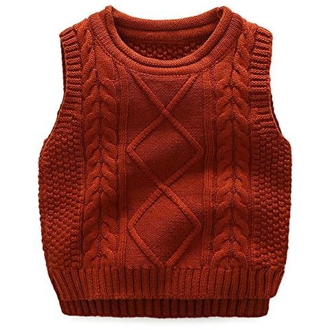 Anbaby Little Boy's Knit Sweater Vest Kids Round Neck Students Pullover Dark Orange 120 Cover