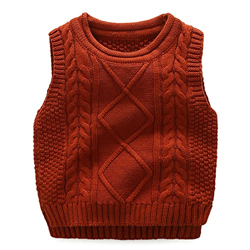 Anbaby Little Boy's Knit Sweater Vest Kids Round Neck Students Pullover Dark Orange 120