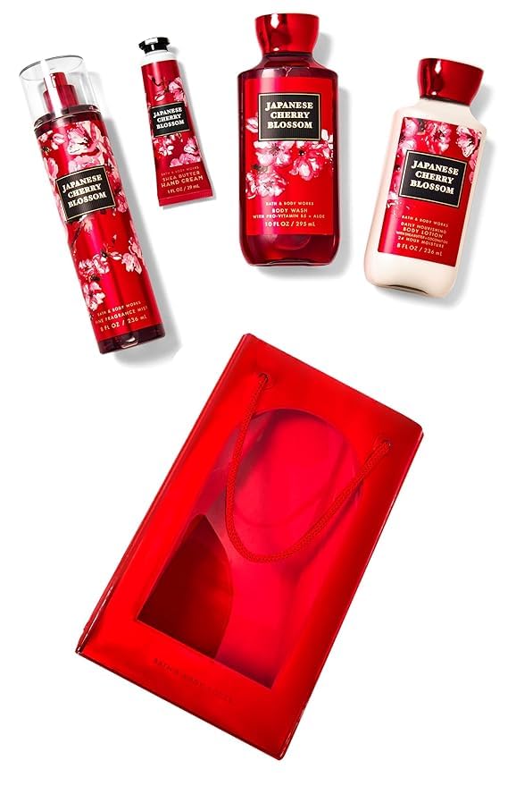 Japanese Cherry Blossom Gift Set in Luxury Gift Bag -- Full Size Gift Set of Fragrance Mist , Shower Gel ,Body Wash , Moisturizing Lotion , and Hand Cream
