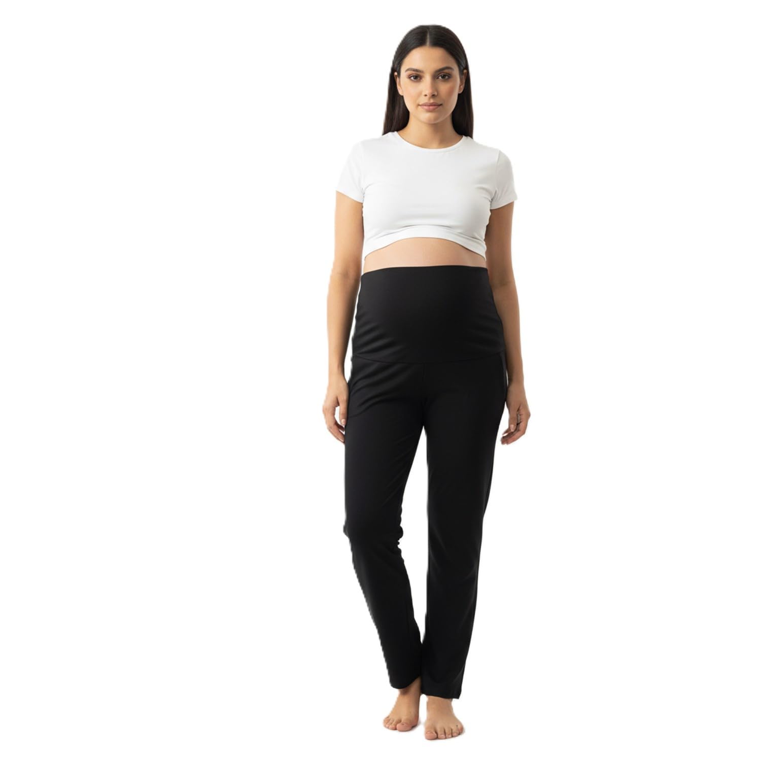 Women Combed Cotton Regular Fit High Rise Maternity Pant-Black-image-23