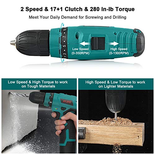 Abeden Cordless Drill/Driver Kit with 2.0Ah Lithium Battery and Charger