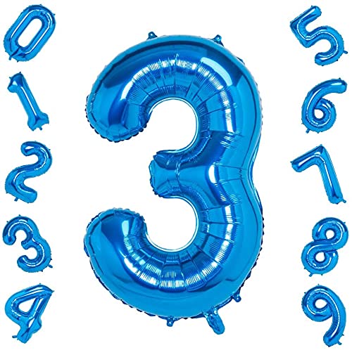 Atpata Funky Blue Number Foil Balloons for Numeric Milestone Parties (40 INCH, 3)