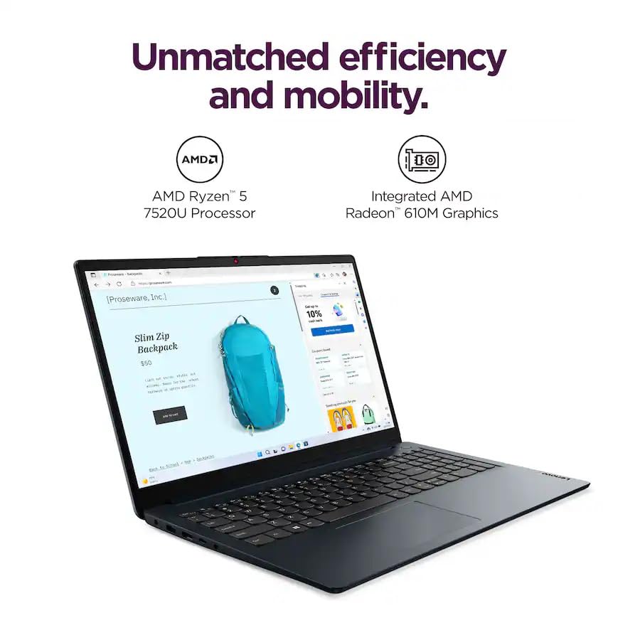 Image of Customized Laptop, Created Using Lenovo Ideapad 1 Laptop, AMD Ryzen 5 7520U, 5.6 inch FHD IPS Anti-Glare Display, 8GB RAM 512GB SSD, AMD Radeon 610M, WiFi6 Bluetooth Win11, Abyss Blue,Business