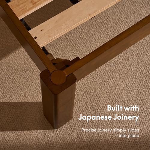 Image of FLEXISPOT Hako G2 Japanese Joinery Bed Frame, Solid Rubberwood Queen Platform Bed, IAS & SGS Certified, Japandi Minimalist Style, Noise-Free, No Tools Assembly, 10-Year Warranty, Walnut