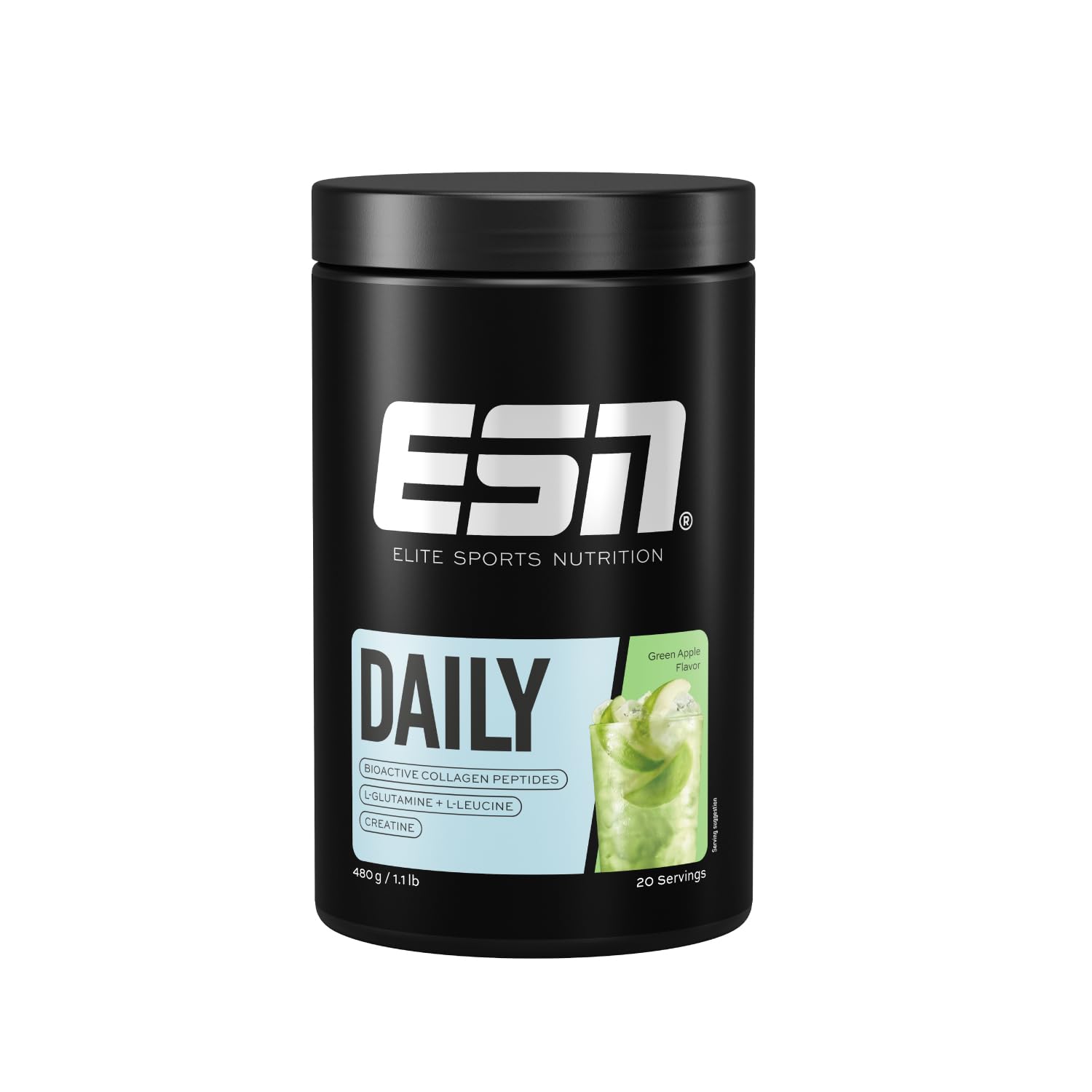 ESN Daily, Green Apple, 480 g, mit Glutamin, Creatin, Collagen & L-Leucin - made in Germany