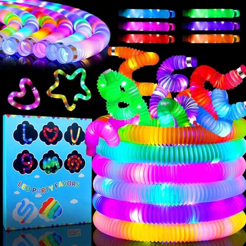 EOPUOZS Knicklicht Pop Tubes, 12 Stück LED Pop Tubes Fidget Toys, Bunt Sensorik Spielzeug Pop Röhren, Knicklichter Armbänder Party Deko Set, kindergeburtstag gastgeschenke, Festival Zubehör