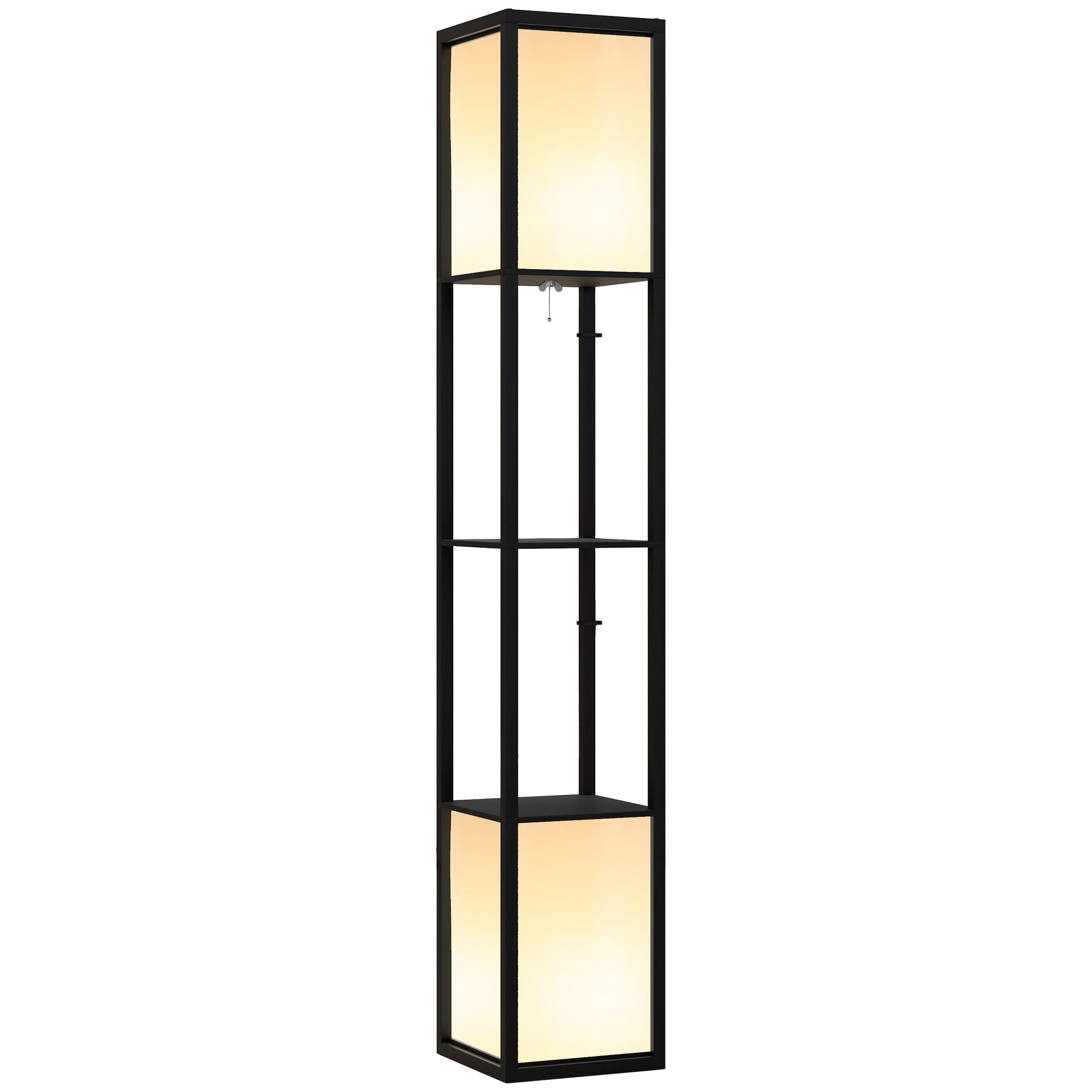 HOMCOM Floor Lamp with Shelves and Dual Light, Modern Corner Standing Lamp for Living Room, Bedroom, Bulb not Included, Black