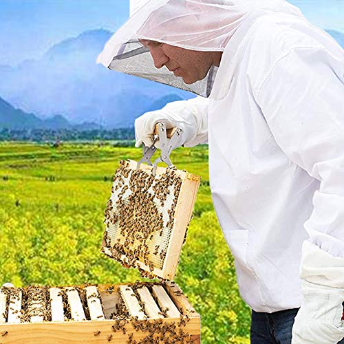 labworkauto Beekeeper Jacket Beekeeping Protective Jacket Suit Beekeeping Smock Jacket Hood Fit for Men Women Bee Keeping Clothing Body Keeping Protective Gear with Fencing Veil Hood - Thumbnail 6