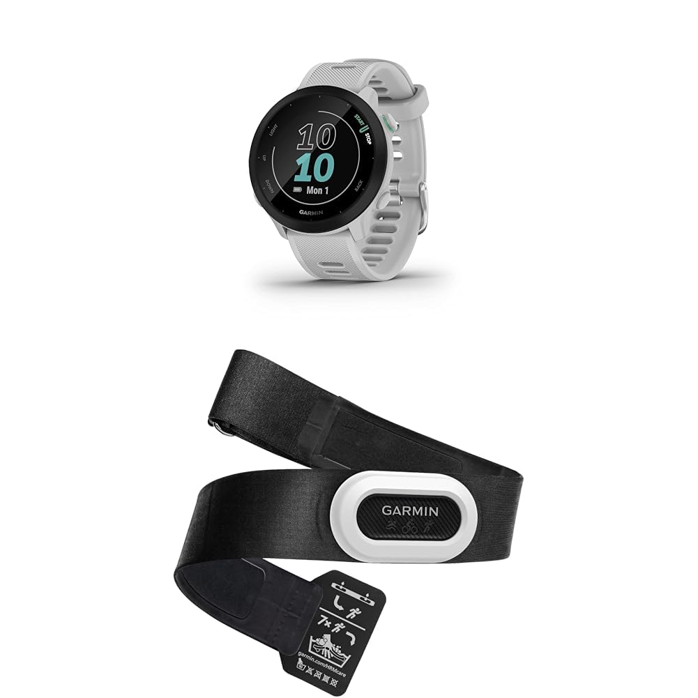 Garmin Forerunner 55 – GPS Laufuhr mit 1.04“ Always-On Farbdisplay & Premium Brustgurt für Herzfrequenzaufzeichnung