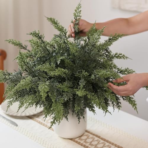 18" Actual Contact Cedar Branches -12 Pcs, Synthetic Christmas Cedar Department Reasonable Faux Pine Picks Fake Greenery Crops Stem for Vase DIY Crafts Garland Wreath Indoor Outside Dwelling Decor - Image 4