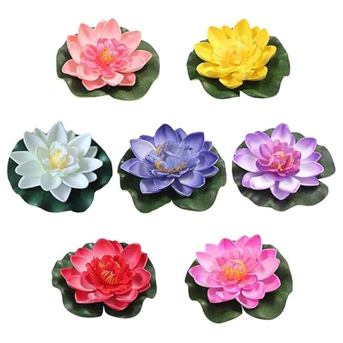 Garneck Lot De 7 Décorations Flottantes en Forme De Nénuphar pour Piscine Et Étang
