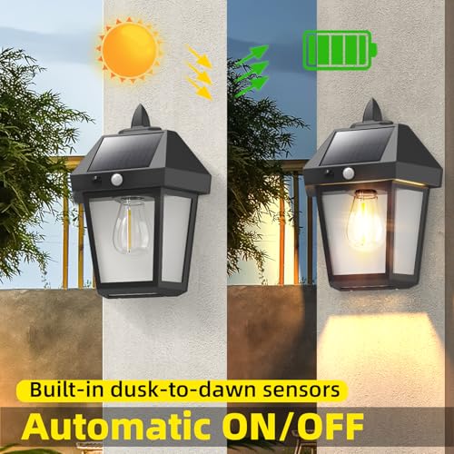 Image of DERAYSION Solar Porch Lights Outdoor, 9 Inch Solar Wall Lanterns with Motion Sensor, 3 Mode Adjustable Brightness Waterproof Outdoor Solar Lights for Porch Door Patio Fence Garage -2 Pack