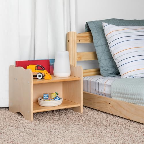 Ocodile Kids Nightstand for Floor Beds Solid Wood Small Bedside Table with Book Pocket Low Tiny Nightstand for Nursery Toddler & Kids Room Montessori Style Side Table - Varnished