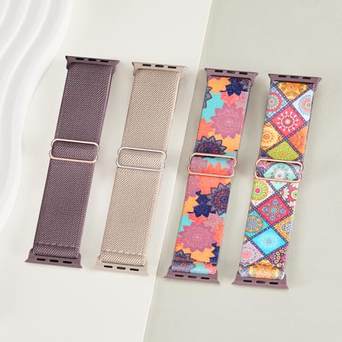 Image of 4 Pack Stretchy Nylon Solo Loop Bands Compatible with Apple Watch Band 38mm 40mm 41mm 42mm 44mm 45mm 46mm 49mm, Sport Elastic Wristband Women Men Strap for iWatch Series 11 10 9 8 7 6 5 4 3 SE Ultra