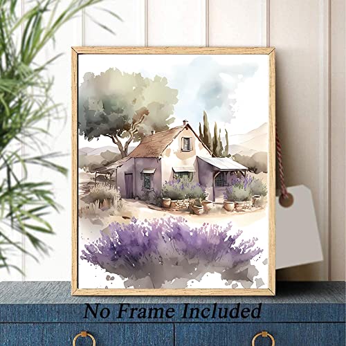 Image of TANXM Unframed Lavender Floral Canvas Wall Art Set of 4 | Watercolor Purple Lavender Wall Decor for Bedroom Bathroom Home, Floral Scenery Design, 8x10 Inch