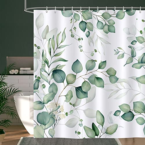 Product Details: Material: Polyester Fabric Size: 180 x 180 cm Pattern: Eucalyptus Leaves What’s Included: One Shower Curtain and 12 Plastic Hooks Product Features: Design: The eucalyptus leaves shower curtain pattern is vivid and durable - Image 2