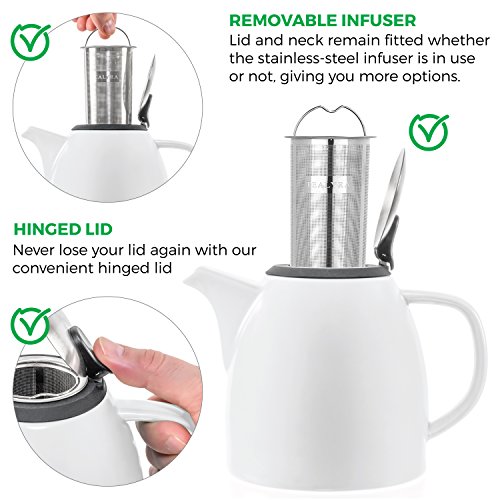 Tealyra - Drago Ceramic Teapot White - 37oz (4-6 Cups) - Large Stylish Teapot with Stainless Steel Lid and Extra-Fine Infuser to Brew Loose Leaf Tea - Dishwasher-Safe - BPA and Leed-Free - 37-Ounce Tealyra - Drago Ceramic Teapot White - 37oz (4-6 Cups) - Large Stylish Teapot with Stainless Steel Lid and Extra-Fine Infuser to Brew Loose Leaf Tea - Dishwasher-Safe - BPA and Leed-Free - 37-Ounce