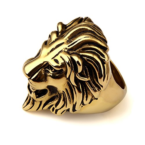 Dimensioni: come da immagine NYUK - Anello da uomo con leone, stile hip hop, in acciaio placcato oro 18 K e Lega, 69 (22.0), colore: Oro, cod. W-1908