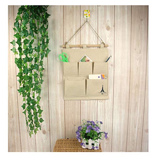 WYFDC Armario Colgante Almacenaje Bolso Práctico Torre 5 Bolsillos Puerta Armario Inicio Pared Cuelgan Yute Naturally Letras Organizador Almacenaje Stuff Bolsa Los Bolsos