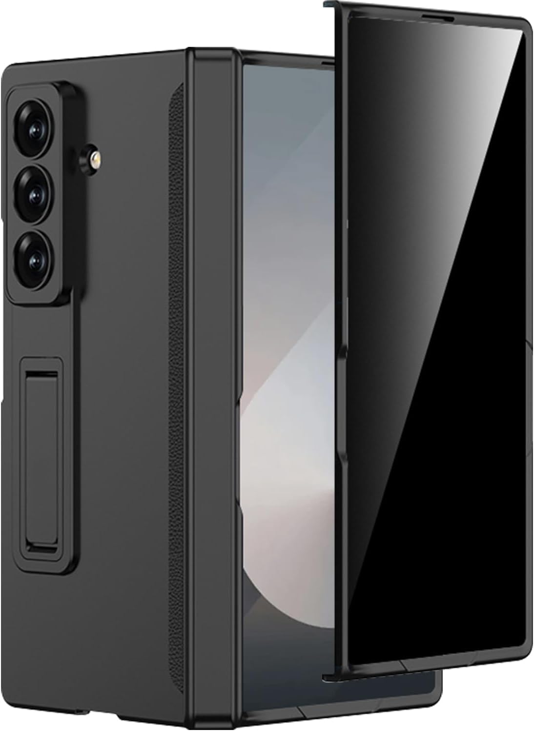 ELEPIK Armor series Case for Z Fold 7 with Kickstand, [Built-in Privacy Screen Protector] [Hinge Protection], [Full Body Protection] [PU Leather] Phone Case for Samsung Galaxy Z Fold 7 5G, Black Samsung Galaxy Z Fold 7 Black