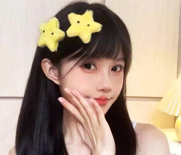Pinzas para cabello estrella de peluche amarillo 4 pzas miniatura 4
