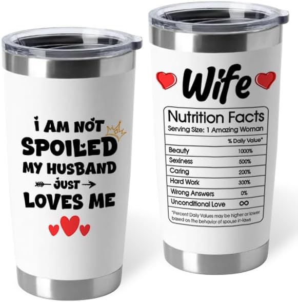 Husband Wife Tumblers, Wife Travel Cup, Wedding Anniversary for Women, Wife Mugs from Husband, To My Wife Gift - 20 Oz White Tumbler