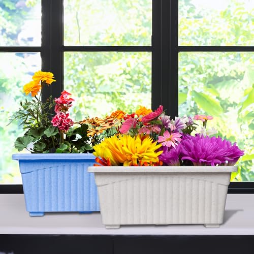 Kuber Industries Pack of 2 Flower Pot | Flower Pot for Living Room-Office | Planters for Home-Lawns & Gardening | Window Flower Pots for Balcony | Marble Jupitar | Sky Blue & White