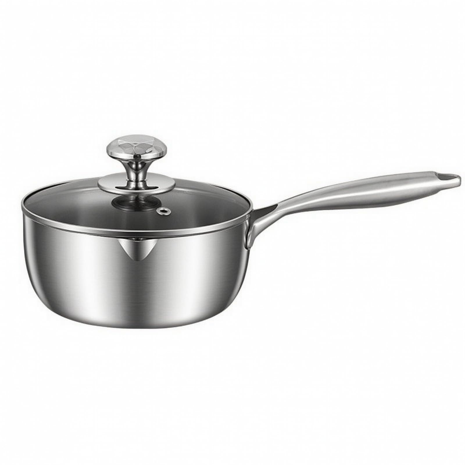 Stieltopf aus Rostfreiem mit Glasdeckel Und Dampföffnung Kochgeschirr mit Eingebautem Ausguss für Kräftige Soßen Kleine für Eintöpfe Und, 16 Cm