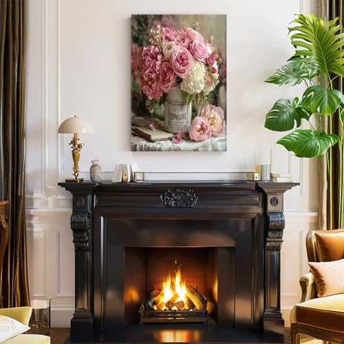Impression roses et hortensias 50x40cm tableau mural moderne maison
