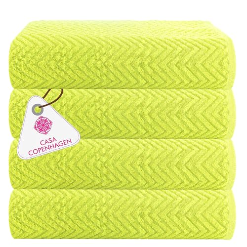 Casa Copenhagen Set de Regalo de 4 Piezas Wave Textured: Toallas de diseño XL confeccionadas en 100% algodón Egipcio – Verde señal, 70x140 cm, 4 Toallas de baño (Set