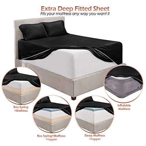 Image of Hearth & Harbor Extra Deep Pocket Twin Sheet Set, Black | 4 Piece Bed Sheet Set, Ultra Soft & Breathable, Fits Up to 24 inch Mattress, Hotel Luxury