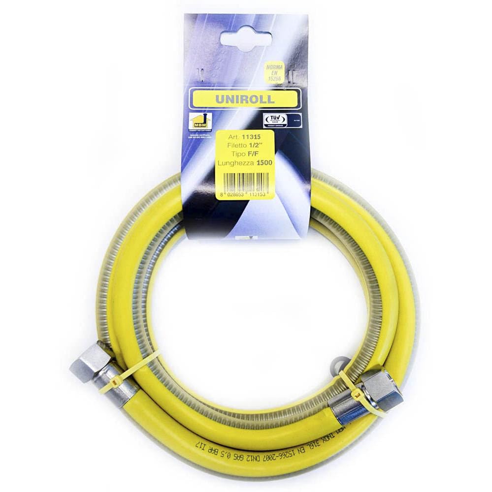tuyau de gaz flexible 1,5 mt 1/2" acier FF conformément à la norme EN 15266 pour UNIROLL Table de cuisson/de cuisine
