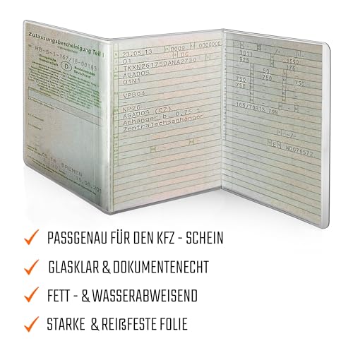 Fahrzeugschein Hülle für KFZ Schein Hülle Schutzhülle 3-teilig faltbar - Zulassungsschein Hülle Mappe Etui Schutzfolie aus PVC für Auto Motorrad Anhänger transparent, reißfest - L&P A250 1 Stück