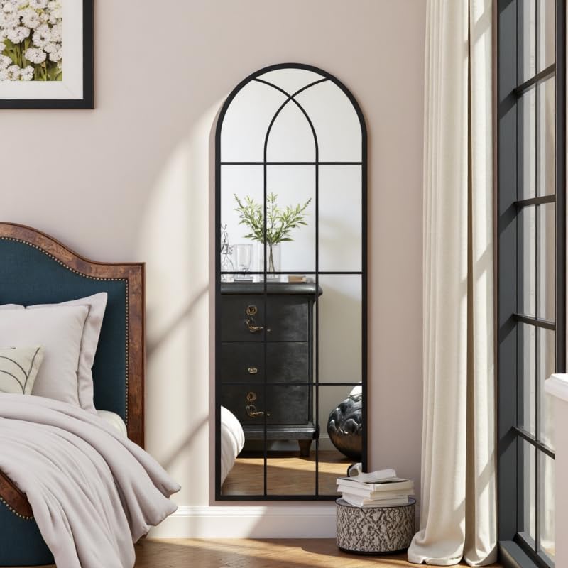 Image of OGCAU Arched Full Length Mirror, 65 inchx22 inch Floor Full Body Mirror, Black