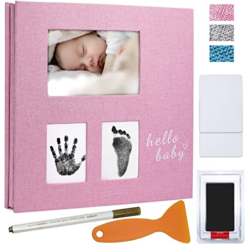 Image of Vienrose Baby Photo Album Self Adhesive Memory Book 4x6 Magnetic Scrapbook Kit with Clean-Touch Ink Pad Handprint Footprint and A Metallic Pen for Boy/Girl 3 Windows 40 Pages
