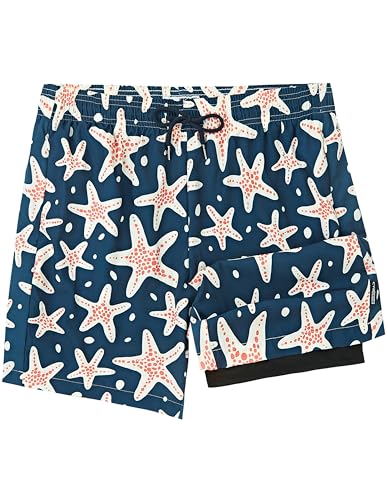2 in 1 Mens Swim Trunks 7 Inch Swim Shorts Swim Suits Board Shorts
