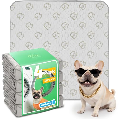 Image of FXW Washable Pee Pads for Dogs, Leak-Proof & Non-Slip, Specifically Designed for Potty Training, 35 inch Square, Khaki, 4 Packs