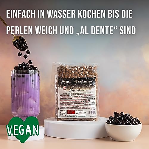 INSPIRE FOOD Echte Tapioka-Perlen für Bubble Tea – 1 kg | Tapioka Boba-Kugeln für Boba-Milchtee | Perfekt für Boba-Milchtee, Eiskaffee, Eistee, Slush, gemischte Fruchtgetränke
