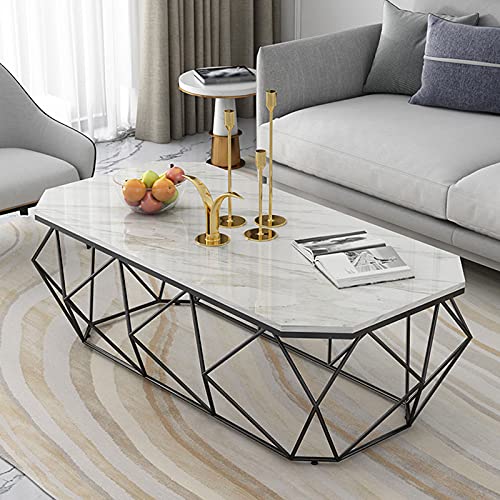 Marmor Couchtisch Niedriger Tisch Licht Luxus Modern Große Aufbewahrung Couchtisch für Zuhause Wohnzimmer Hotel Stabiler Eisenrahmen Schwarz 120 cm – Bild 8