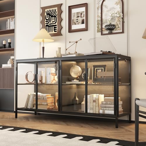 Caldion Vitrine Moderne en Verre avec éclairage LED, 140×40×75 cm, Garde-Robe en Verre trempé et MDF, Fer, Garde-Robe en Verre avec éclairage 3 Couleurs,...