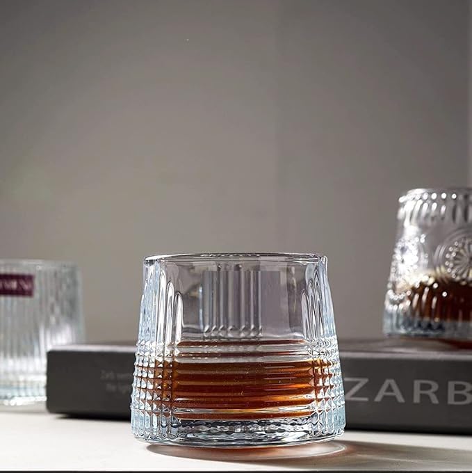 Black Foru Rotatable Decompression Whiskey Glasses Set - 6 Transparent Old Fashioned Bar Glasses 170ml, Ideal for Scotch & Rum Lovers 1