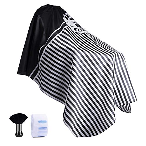 Hair Cutting Cape, Osonm Barber Cape 55 63 inch with Neck Duster Brush and Neck Strips 3pcs Set, Home Salon Use Haircut Cape for Hairdresser 4 Colors and One Size Fits All-Black and White Stripes