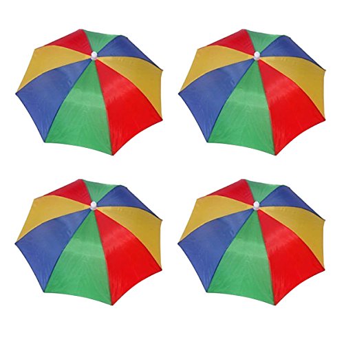4 Pack Rainbow Umbrella Hat Cap Hands Free With Head Strap For Sun