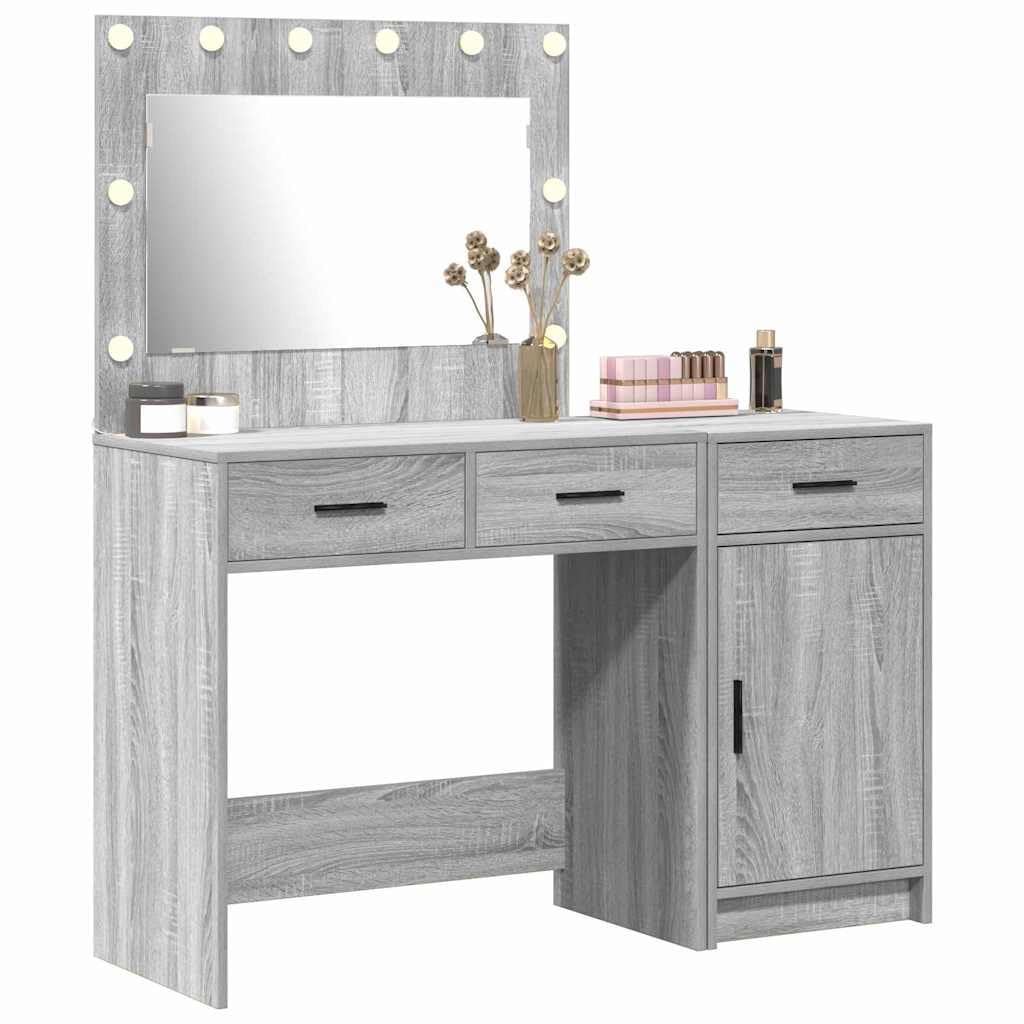 Schminktisch 2er Set Grau mit LED-Beleuchtung 78,5 x 41 x 75 cm Holzwerkstoff Kosmetikspiegelkommode Stauraum Frisiertisch für Schlafzimmer, Studio und Salon