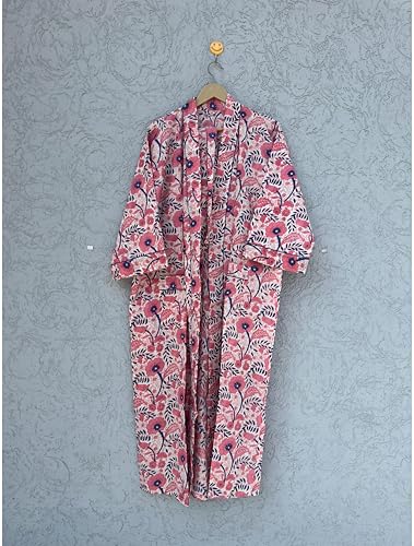 Image of Hand block print Cotton Kimono bikini cover up,Indian Hand block print Cotton Bath Robe,Swim Wear,Nighrwere Dressing Gown