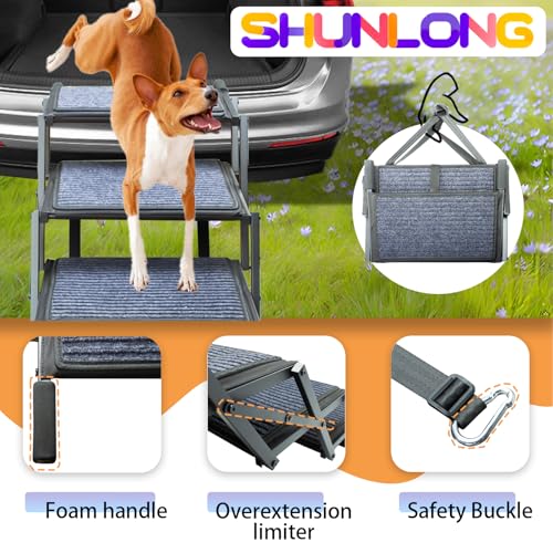 Dog Ramp for Car Truck and SUV Dog Stairs for Large Dogs Folding Pet Stairs with Non-Slip Rug Surface Supports Up to 250 lbs (5 Steps) - Image 4