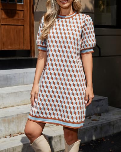 Kedera Sweater Dress for Women 2025 Summer Business Casual Short Sleeve Plaid Mini Knit Old Money Dresses Brunch Outfits3